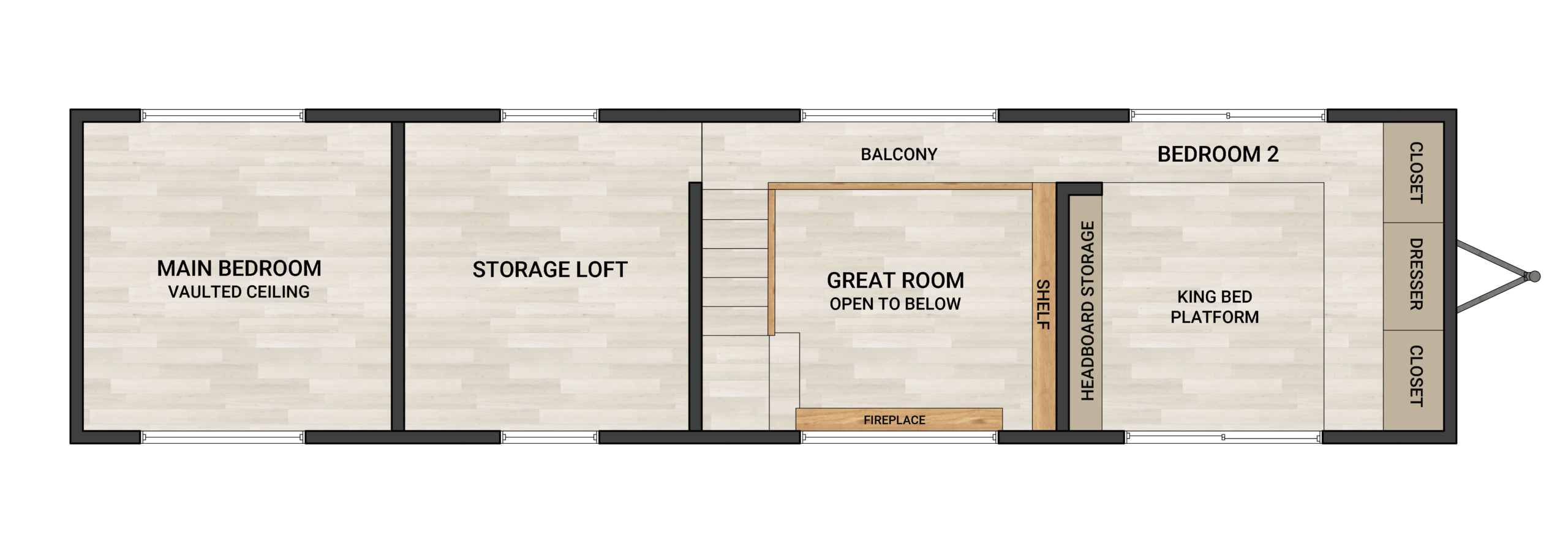 Frontier Perpetua 4210 40-foot tiny home floor plan with 2 bedrooms