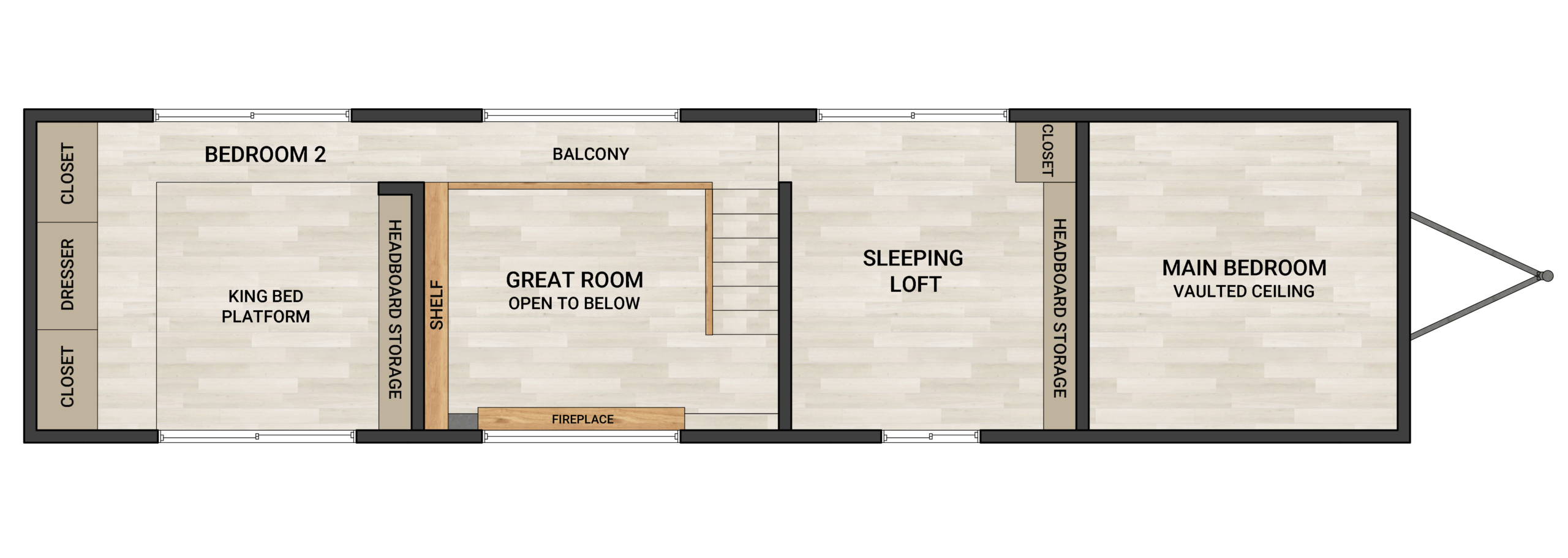 Frontier Perpetua 4325 40-foot tiny home floor plan with 3 bedrooms